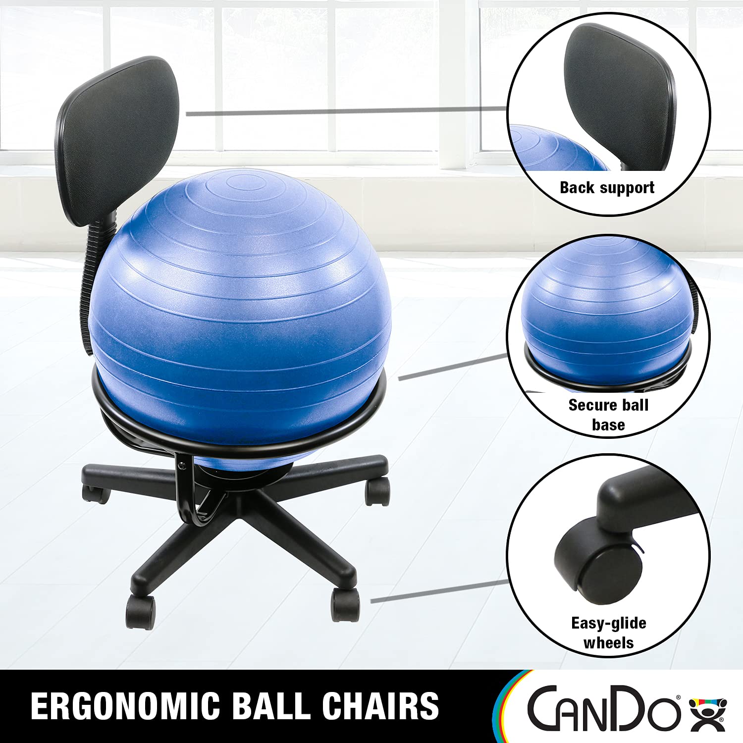 Inflatable Ergonomic Exercise Ball Chair with Air Pump - CanDo Metal Ball Chair for Home, Office & Classroom - Perfect for Active Sitting, Yoga & Workstation Fitness