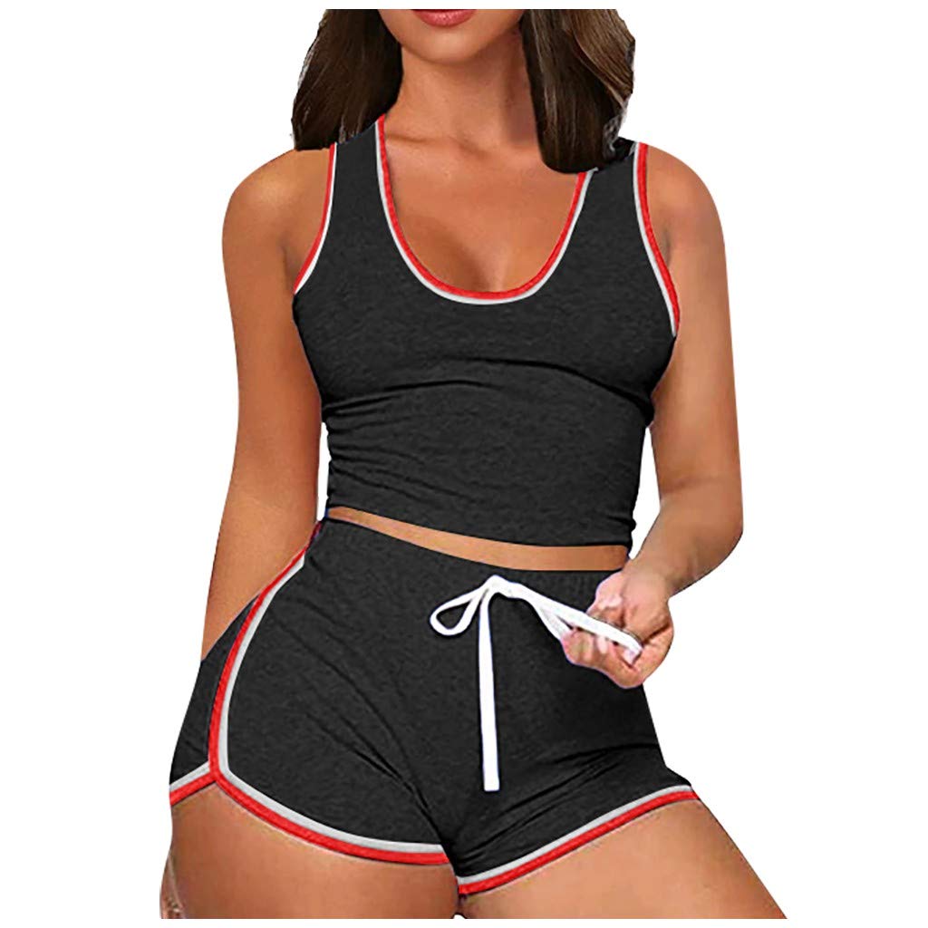 OutTop Women's Shorts Sets - Summer Two Piece Outfits with Sleeveless Crop Top & Shorts for Workout, Lounge & Sportswear | Comfortable & Stylish Activewear for Gym, Yoga & Casual Wear