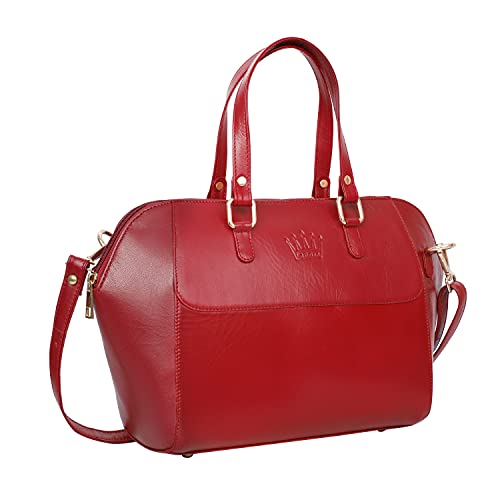 La Reina Women's Genuine Leather Satchel Handbag - Stylish Shoulder Tote with Top Handles & Crossbody Strap (Red) - Perfect for Work, Travel & Everyday Use