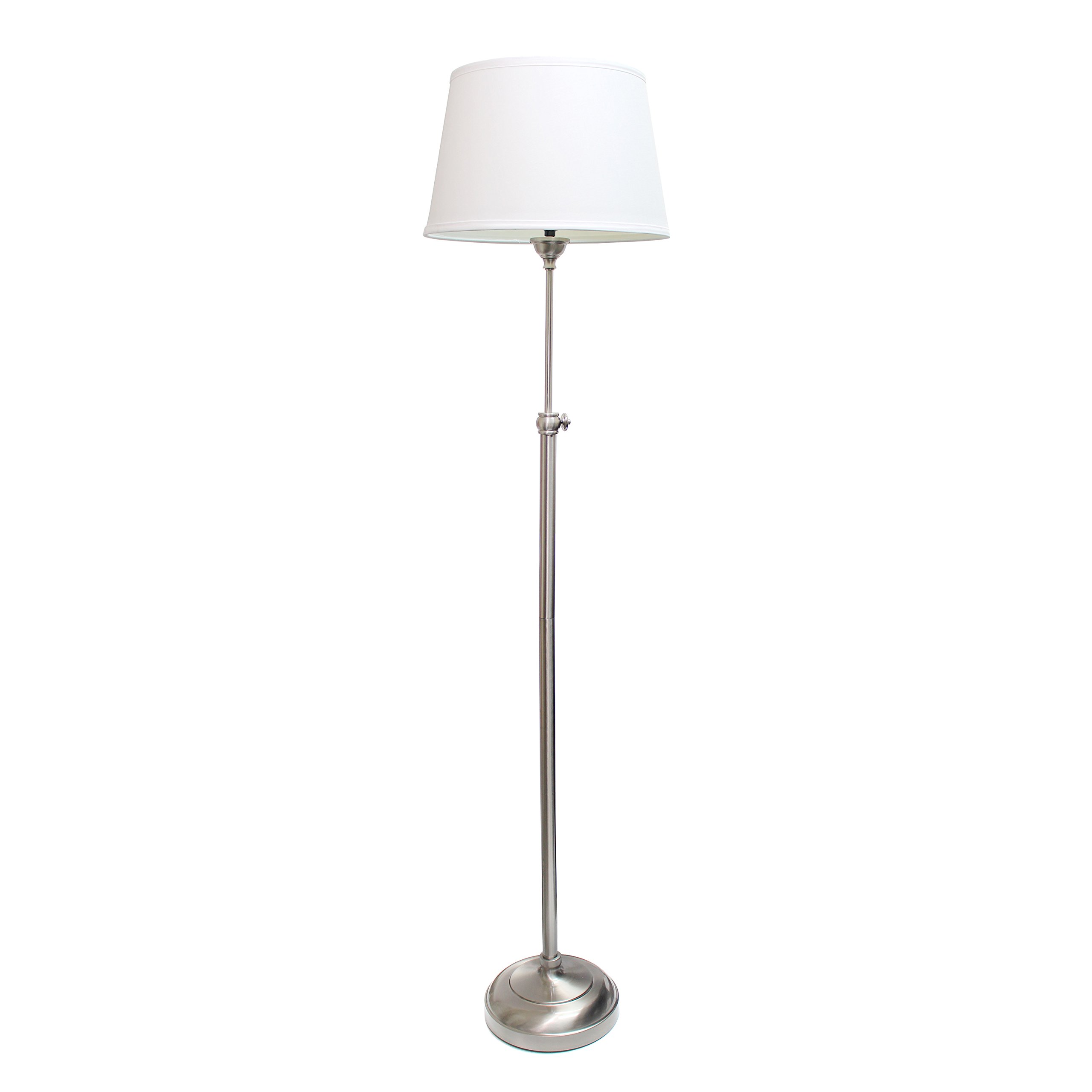 Elegant Designs LC1017-BSN Brushed Nickel Adjustable 3-Piece Lamp Set with White Fabric Shades - 1 Floor Lamp & 2 Table Lamps for Living Room, Bedroom, or Office Lighting Decor