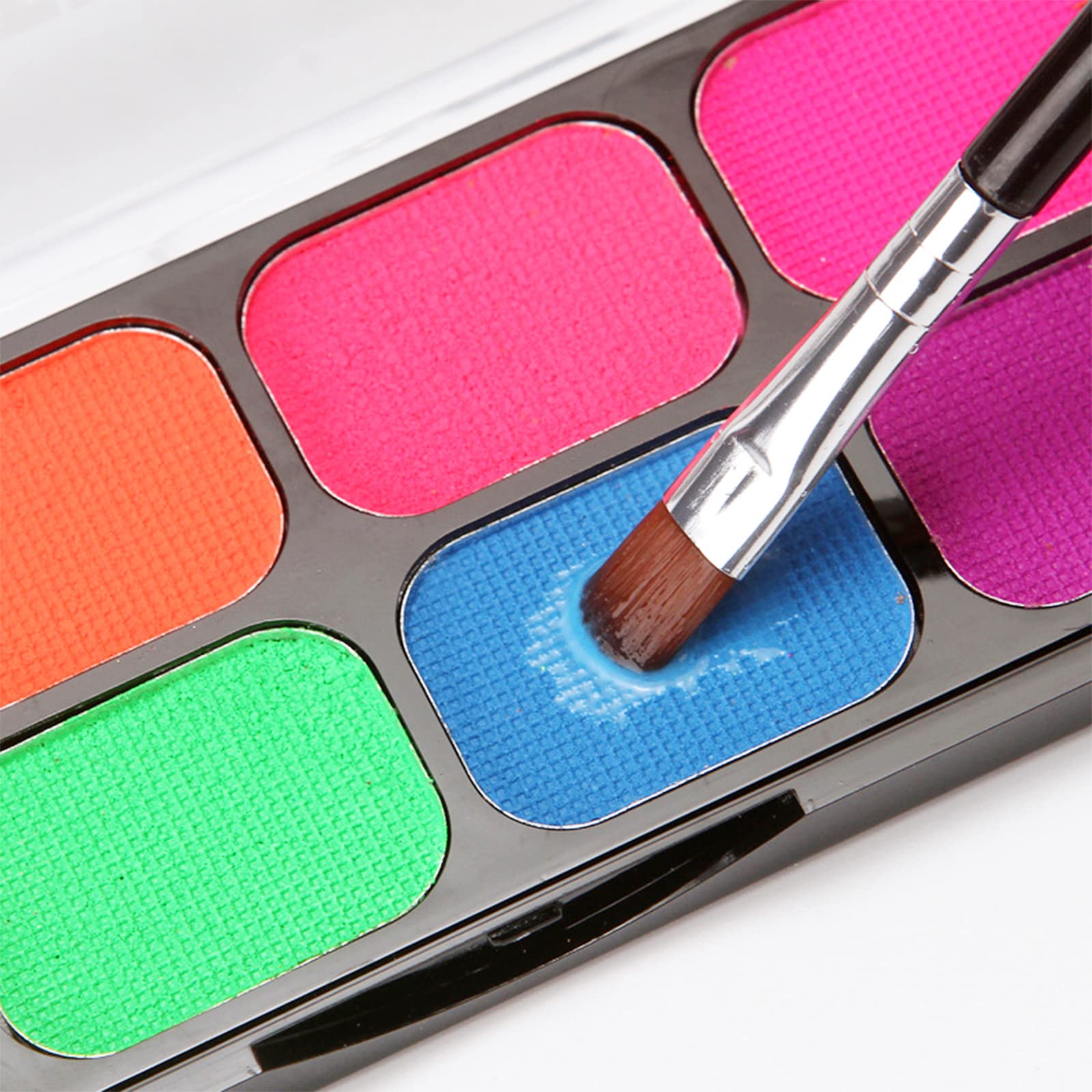 8 Colors UV Glow Neon Face & Body Paint Palette Set - Fluorescent Halloween Cosplay, Party & Carnival Makeup - Non-Toxic, Blacklight Reactive, Safe for Skin - Perfect for Halloween, Raves, Festivals & Night Events