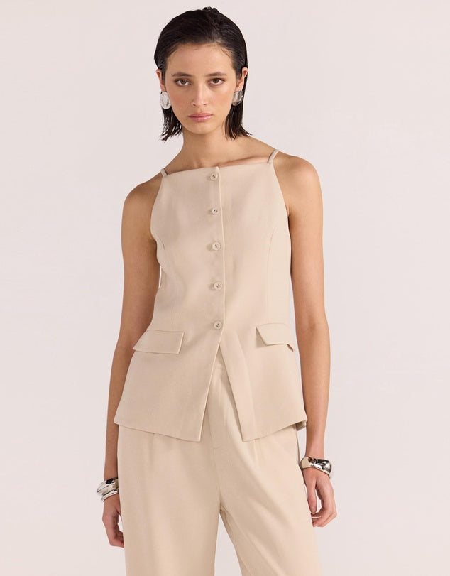 Hayden Beige Longline Vest Top for Women - Lightweight Summer Layering Piece for Casual Outfits & Beach Cover-Up
