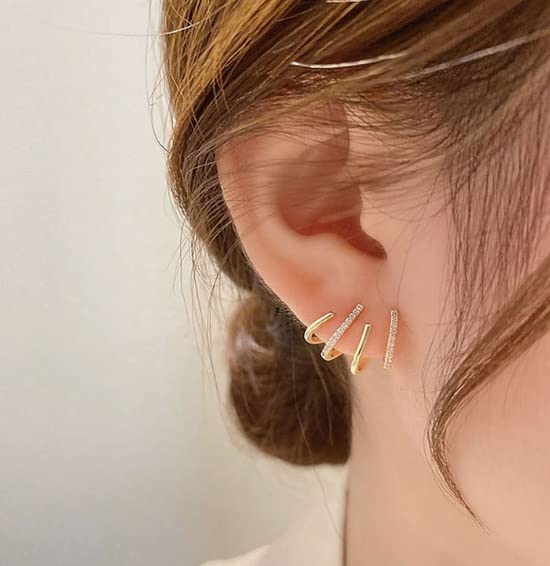 Minimalist 4-Piece S925 Sterling Silver Criss Cross Ear Cuff Set - No Piercing Cartilage Earrings for Helix, Double Simple Line Fake Ear Cuffs | Perfect for Everyday Wear, Parties & Gifting