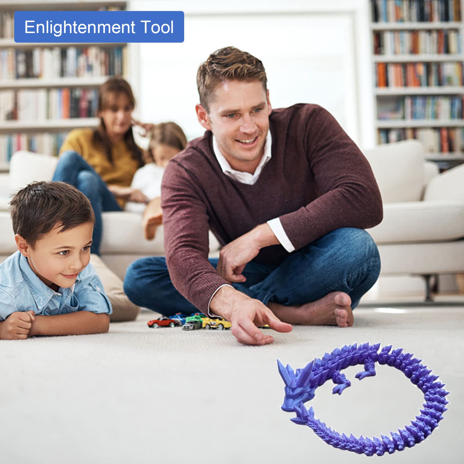 3D Printed Crystal Dragon Toy - Rotatable & Poseable Articulated Dragon Figure for Anxiety Relief - 21.7 Inch Purple Fantasy Collectible for Kids & Adults - Perfect for Stress Relief, Home Decor, and Gift Giving