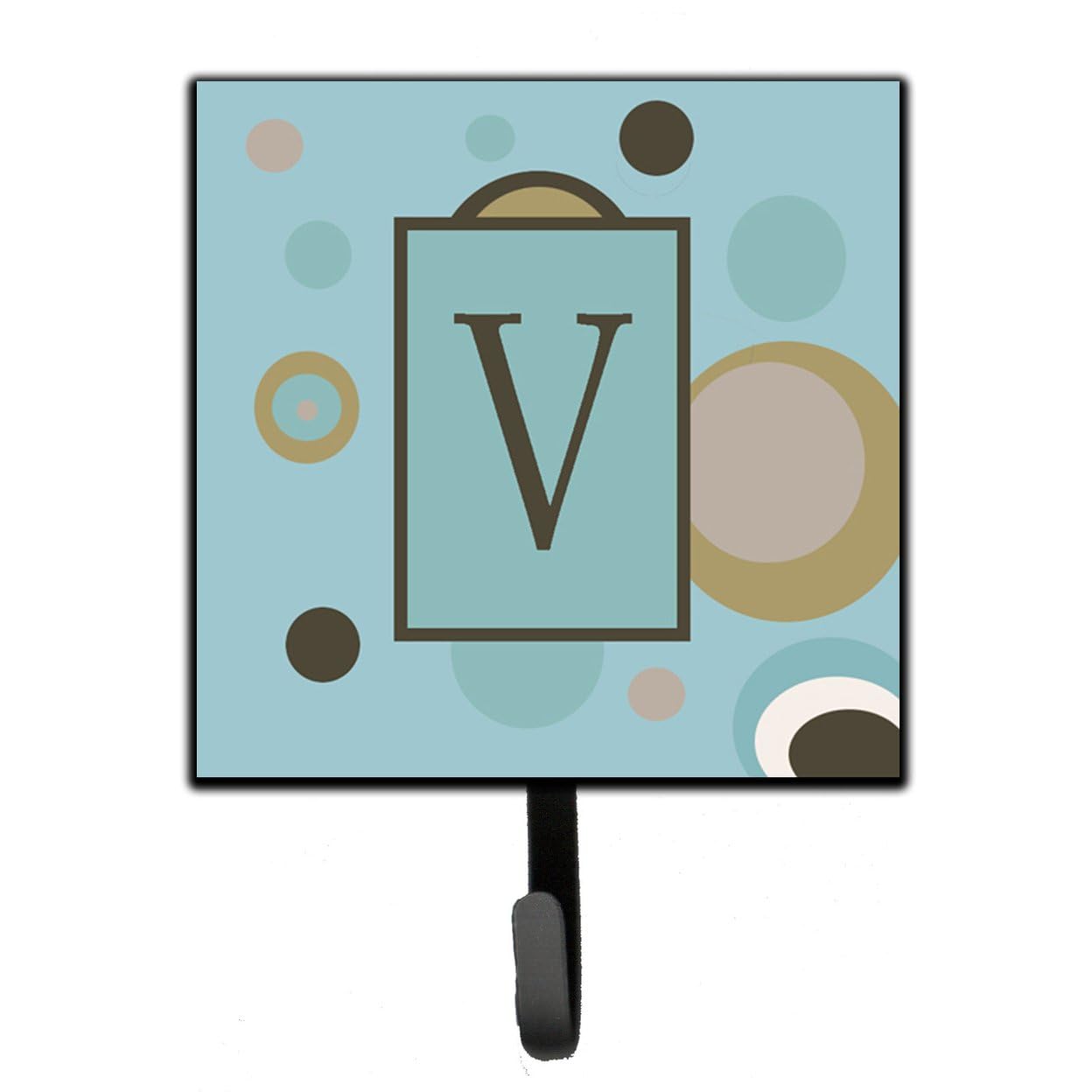 Caroline's Treasures CJ1013-VSH4 Letter V Monogram Key Hook & Leash Holder - Blue Dots Design, Small Multicolor Wall Organizer for Home Entryway, Kitchen, or Office