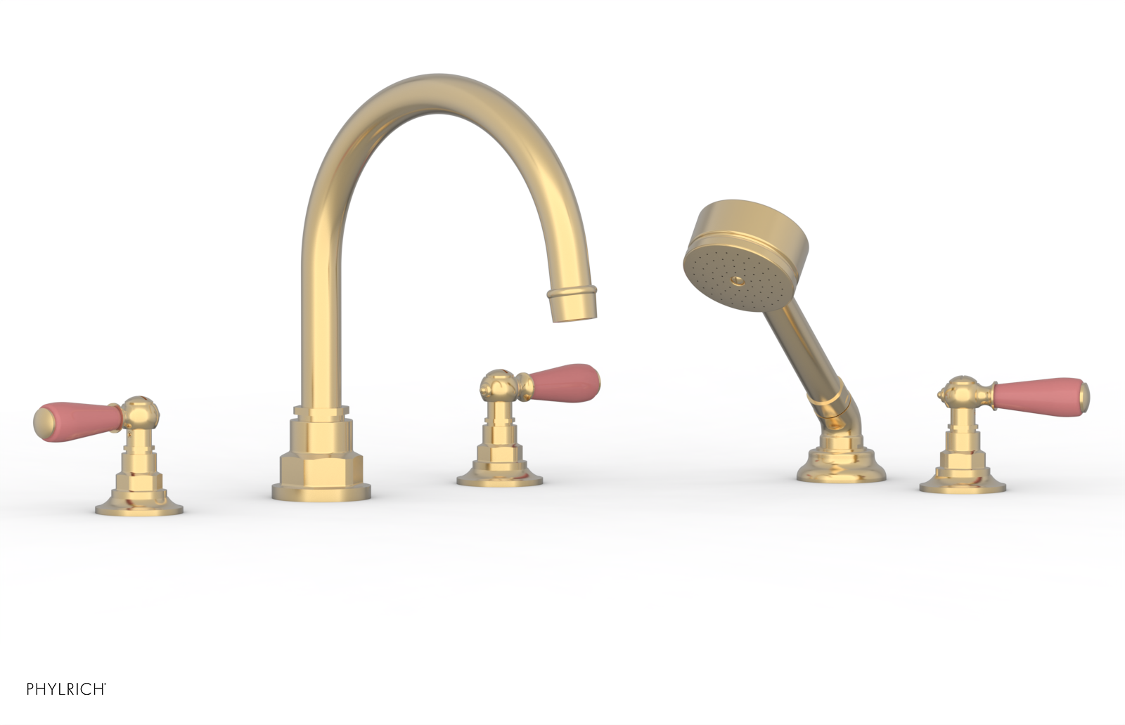Jamestown Deck Tub Set with Hand Shower & Lever Handles - Pink Accent Bathroom Fixture (Model 165-49) | Perfect for Modern Bathroom Renovations & Spa-Like Relaxation