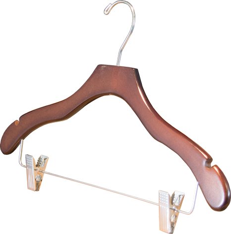 50 Pack Adjustable Cushion Clip Wooden Hangers - 17 Inch Space Saving Wavy Design with Walnut Finish & Chrome Hooks - Perfect for Shirts, Jackets, Dresses & Closet Organization - Great for Home, Retail Stores & Boutique Display by The Great American Hanger Company