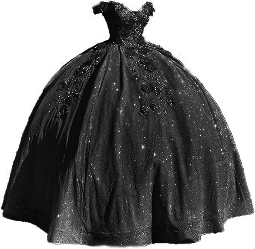 Elegant Long Prom Dress with Off-the-Shoulder Design | Quinceañera Ball Gown with 3D Handmade Tulle Flowers | Sweet 16 Dresses for Formal Dances, Weddings & Special Occasions