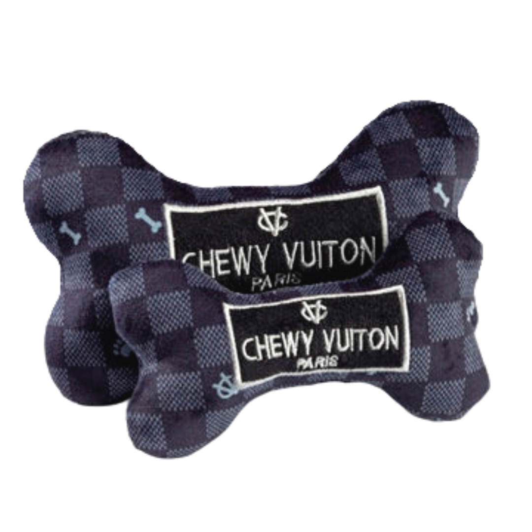 Louis Vuitton Inspired Black Checker Chew-Resistant Dog Bone Toy - Durable Pet Chew Toy for Aggressive Chewers, Puppy Teething & Playtime