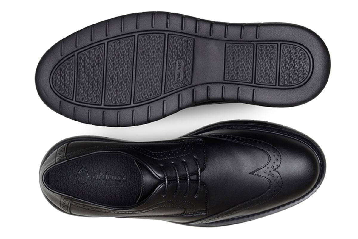 Ahimsa Black Harry Brogue Shoes for Men - Wide Width Comfortable Leather Oxfords for Business & Casual Wear