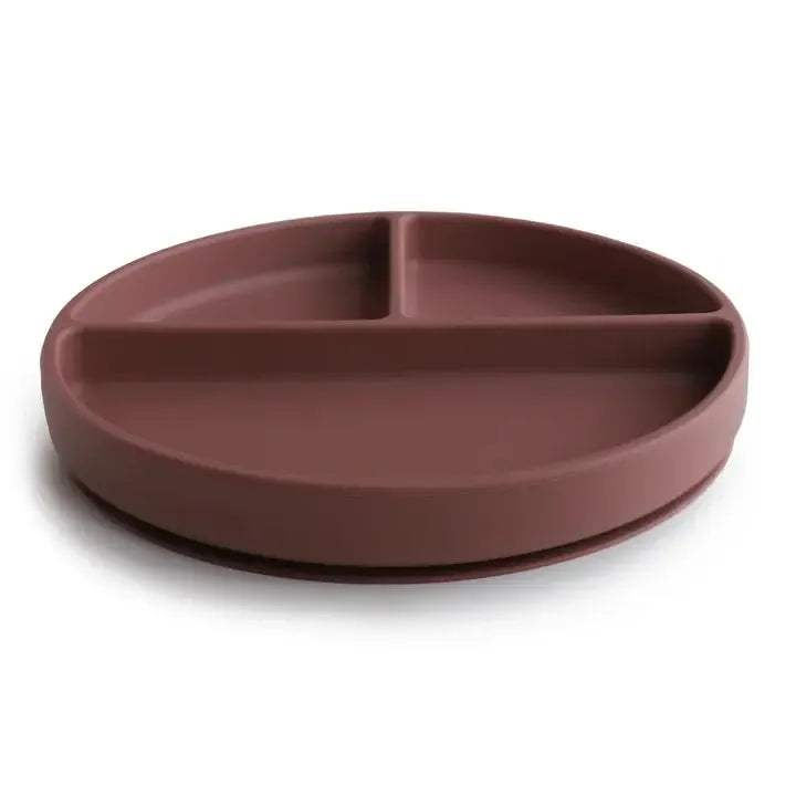 Mushie Silicone Suction Plate for Toddlers - Non-Slip Baby Feeding Dish with Woodchuck Design - Perfect for High Chairs, Travel & Mess-Free Meals