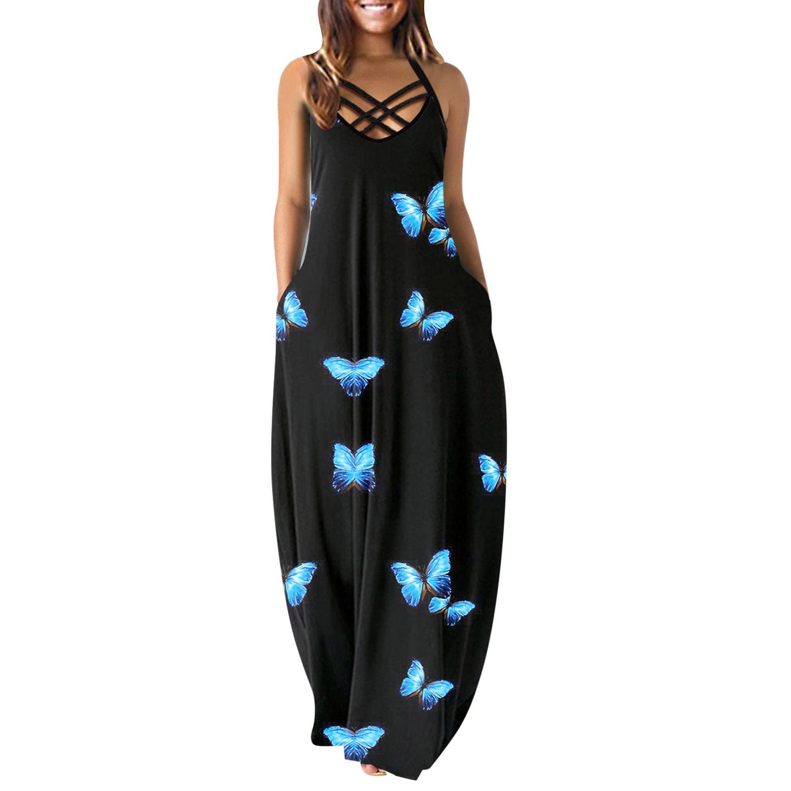 KUDICO Women's Plus Size Long Casual Dresses - Trendy V Neck Sleeveless Loose Fit Maxi Dress for Party, Beach & Summer Outfits | Elegant Evening Wear & Vacation Essentials