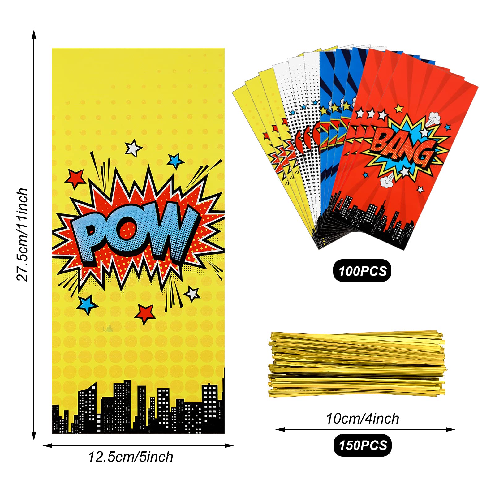 100-Piece Goody Bags with 150 Twist Ties - Bulk Party Favor Bags for Candy, Chocolate & Cookies - Kids Birthday Party Supplies, Baby Shower & Holiday Celebration Treat Bags - Perfect for Halloween, Christmas & Birthday Party Decorations