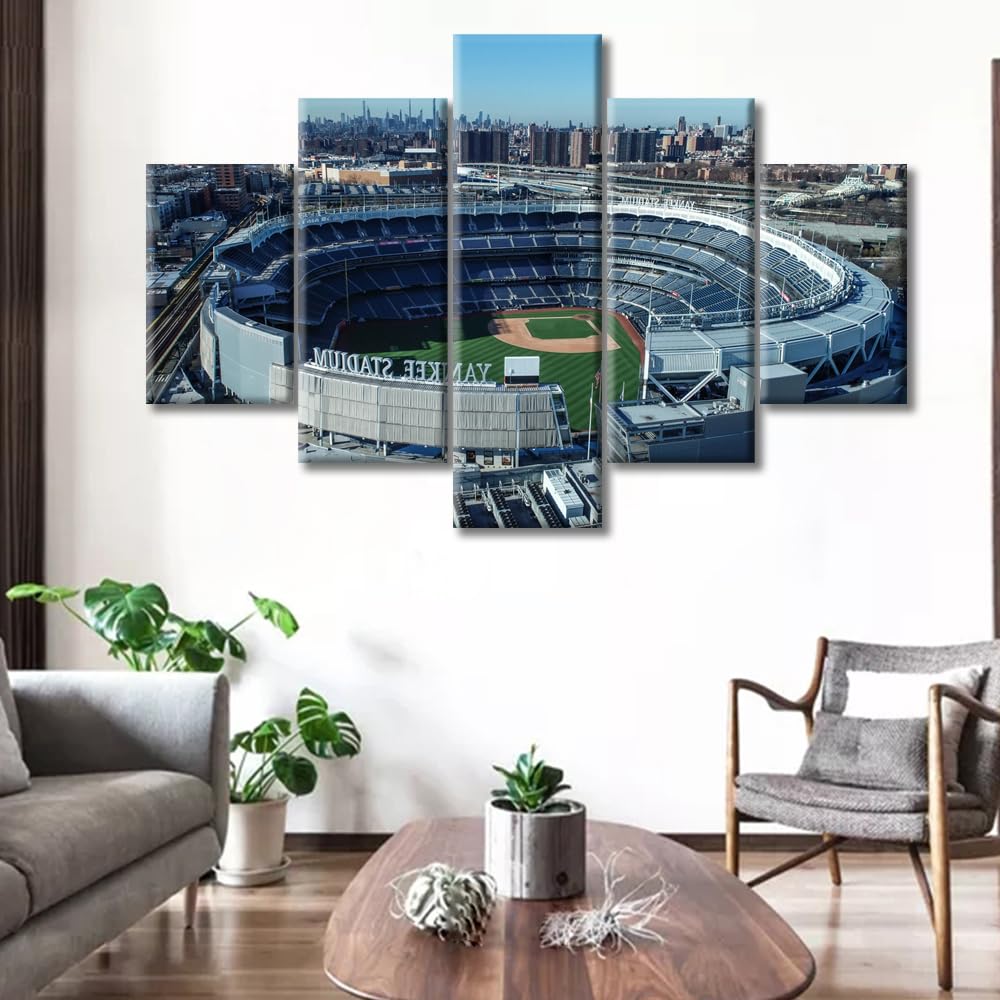 5-Panel Baseball Stadium Canvas Wall Art - Modern Sports Decor for Bedroom, Living Room & Office - Framed Yankee Stadium Painting (60