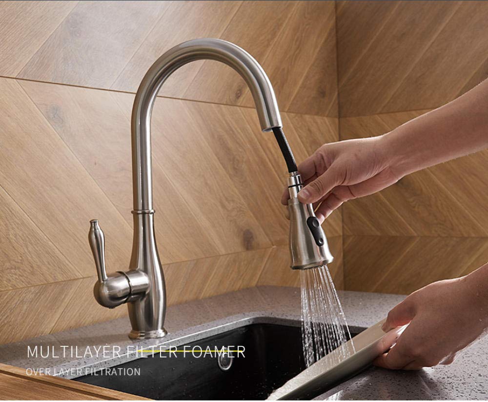Premium Single Handle Brushed Nickel Kitchen Faucet with Pull-Out Sprayer & 360° Swivel - Durable Brass Construction for Modern Kitchens - Perfect for Washing Dishes, Filling Pots & Cleaning Sinks
