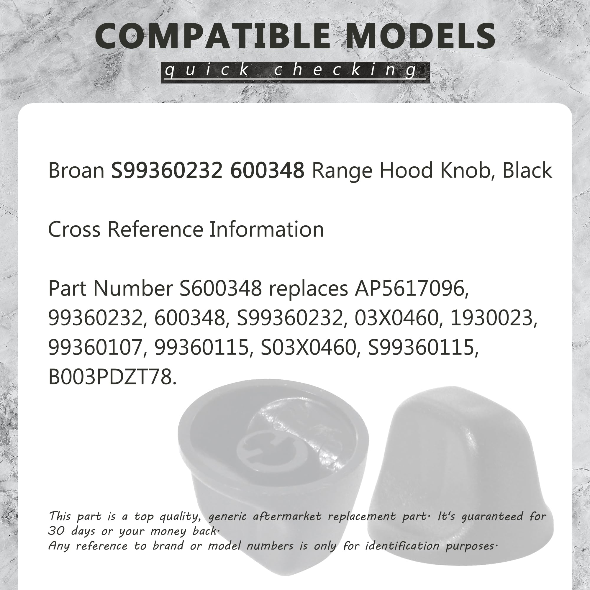 S99360232 Range Hood Knob & S600348 Fan Knob Replacement Parts - Compatible with Kitchen Stove Hood Fan and Light Control (1PC) - Perfect for DIY Kitchen Appliance Repair and Maintenance
