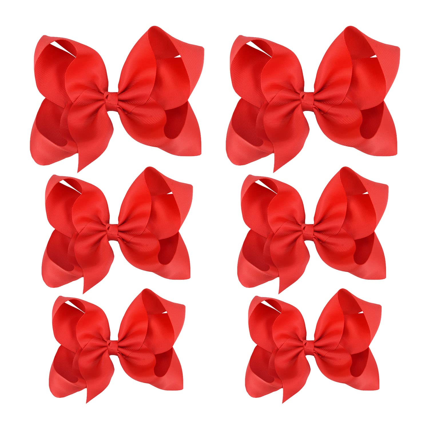 6-Piece Red Hair Bows Set for Girls & Toddlers - 6 Inch, 4 Inch, 3 Inch Sizes (2 Each) - Perfect for Parties, Holidays, and Everyday Wear