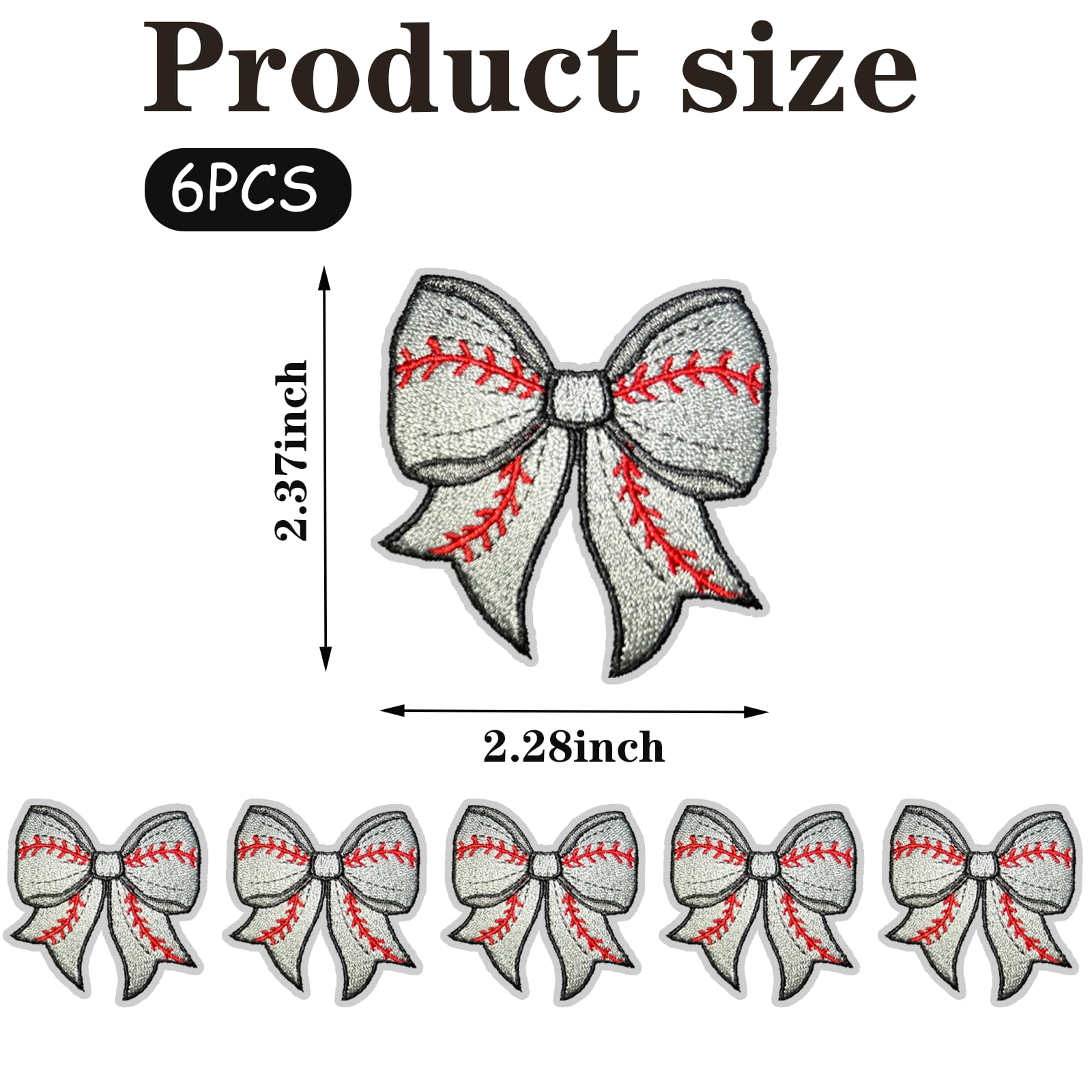 6PCS Baseball Iron On Patches - Embroidered Sports Style Bow Patches for Clothes, Hats, Backpacks & Jeans - DIY Customization for T-Shirts, Vests & Denim Jackets - Perfect for Baseball Fans, Team Spirit & Fashion Accessories