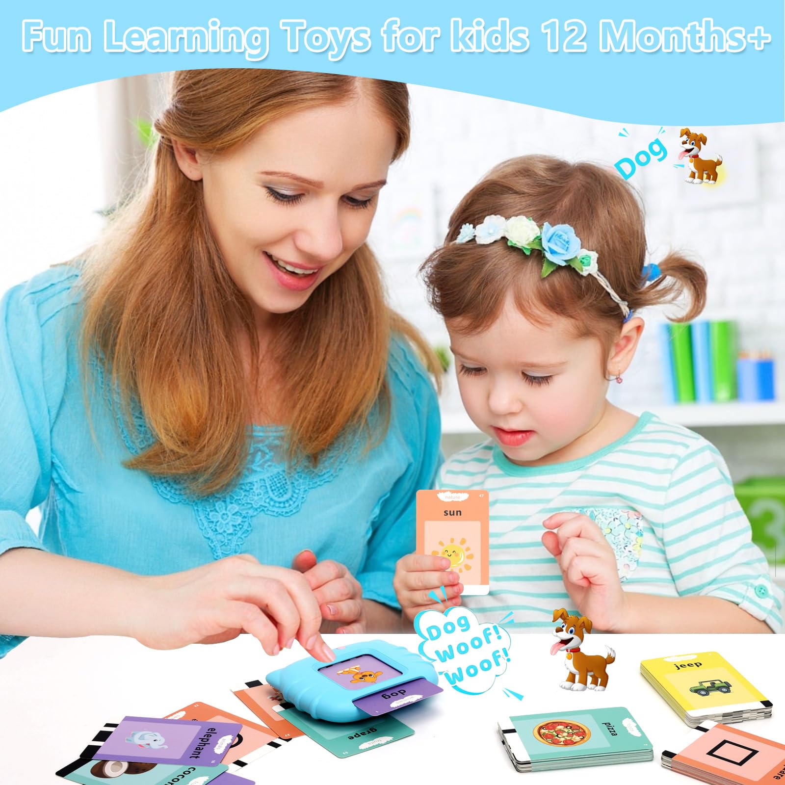 Montessori Learning Talking Flash Cards for Toddlers 1-4 Years | 224 Sight Words Speech Therapy Toys | Autism Sensory & Educational Gift for Boys & Girls | Perfect for Early Childhood Development, Classroom & Home Learning Activities