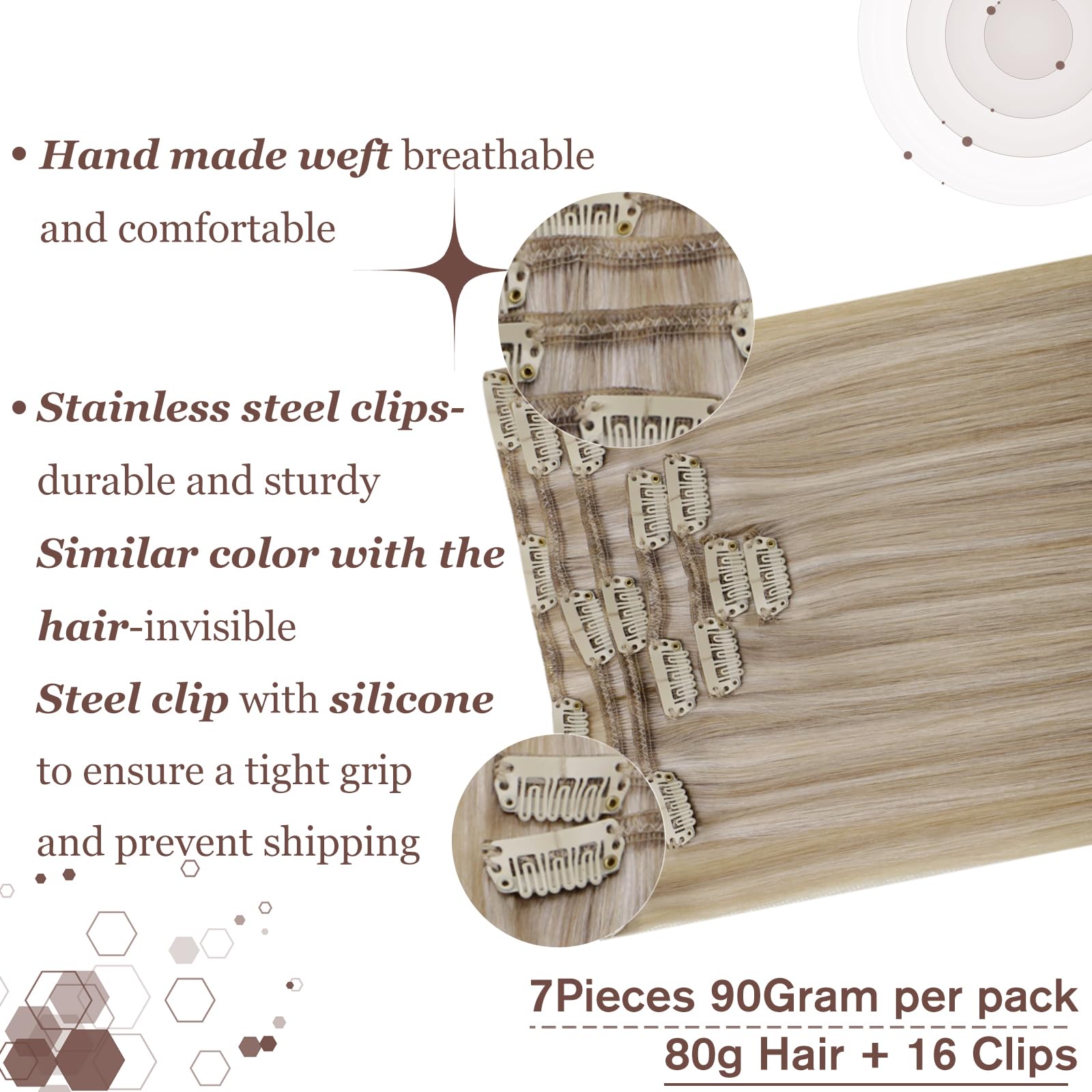Premium 12 Inch Human Hair Clip-In Extensions - Dirty Blonde with Highlights (7pcs 90g) #17/23 - Natural Looking Short Hair Extensions for Women - Perfect for Volume Boost & Everyday Styling