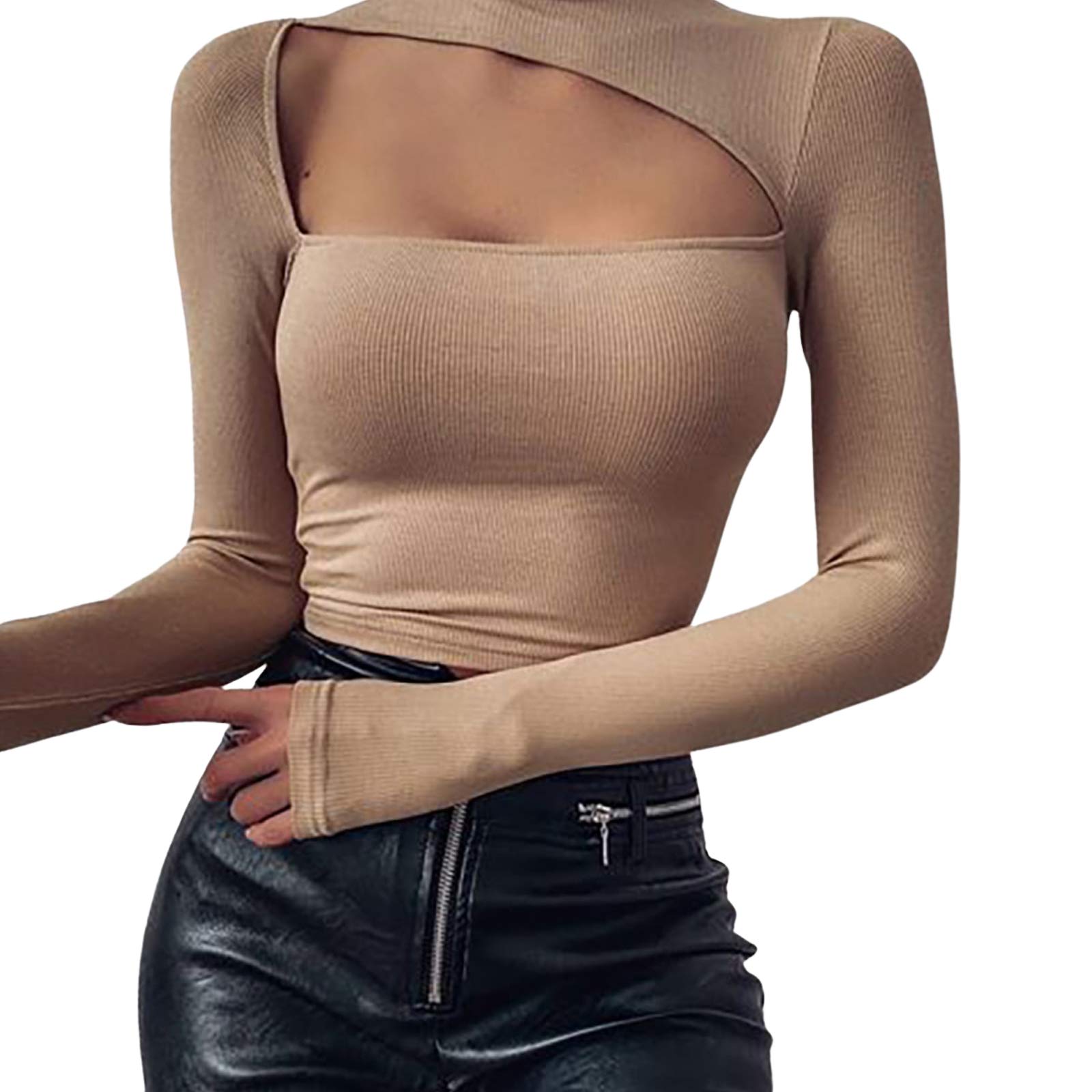 Sexy Women's Crop Top with Irregular Cutout Neck - Trendy Y2K Choker Neck Tee for Teen Girls | Perfect for Parties, Concerts & Night Out