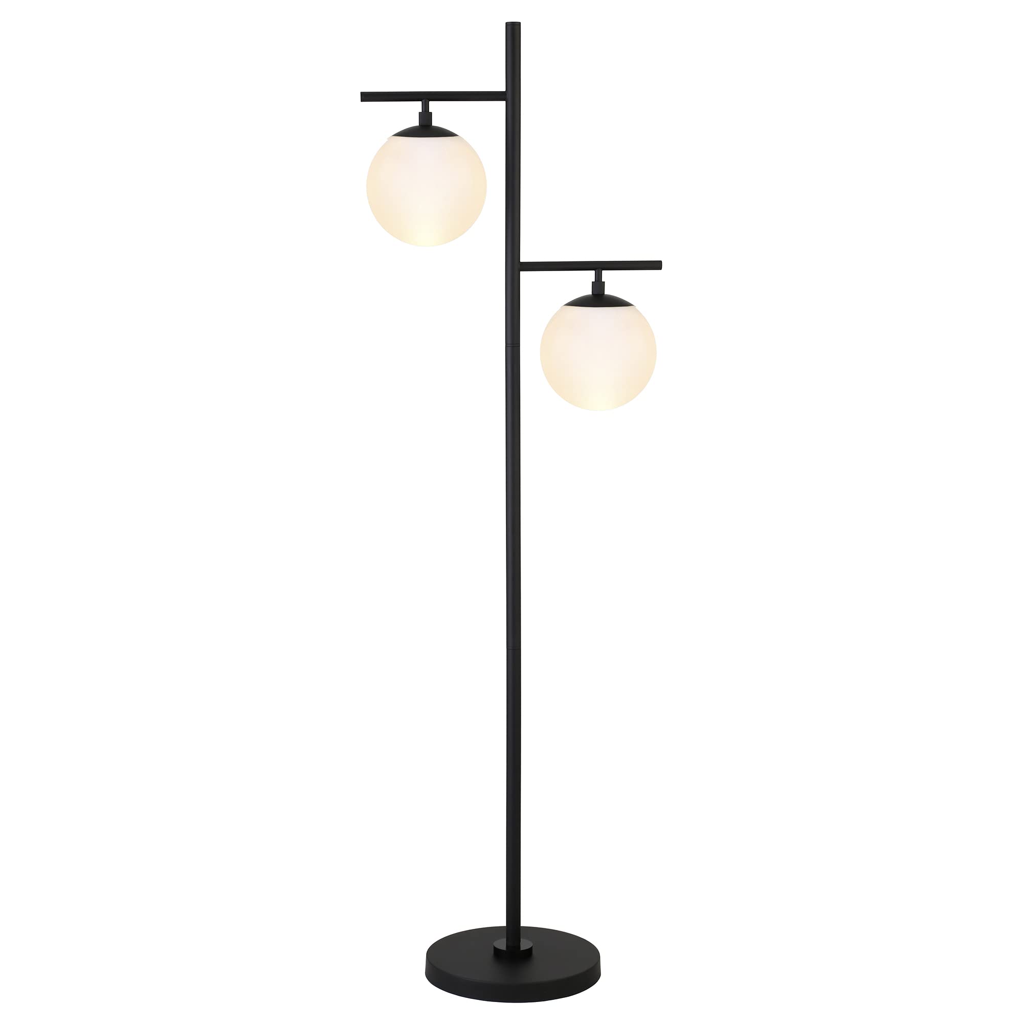 Henn&Hart 2-Light Blackened Bronze Floor Lamp with Glass Shades - Modern Lighting for Living Room, Bedroom, Office & Dining Room - Perfect for Reading, Relaxing & Home Decor
