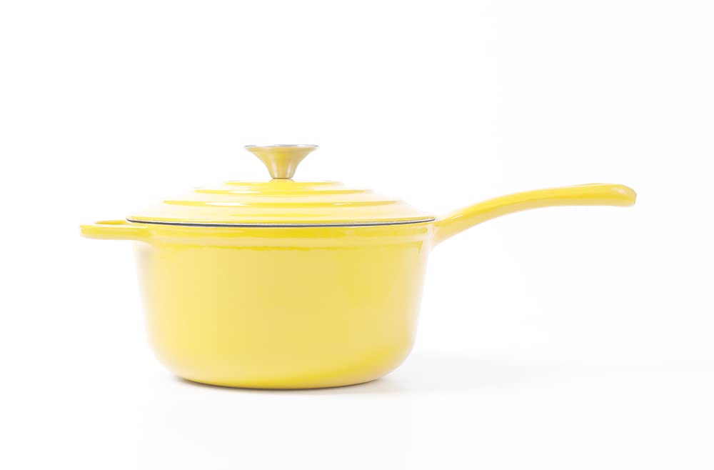 HAWOK 2.65-Quart Enameled Cast Iron Saucepan with Lid - Yellow Dutch Oven for Cooking, Baking & Serving - Perfect for Soups, Stews, Pasta & Casseroles