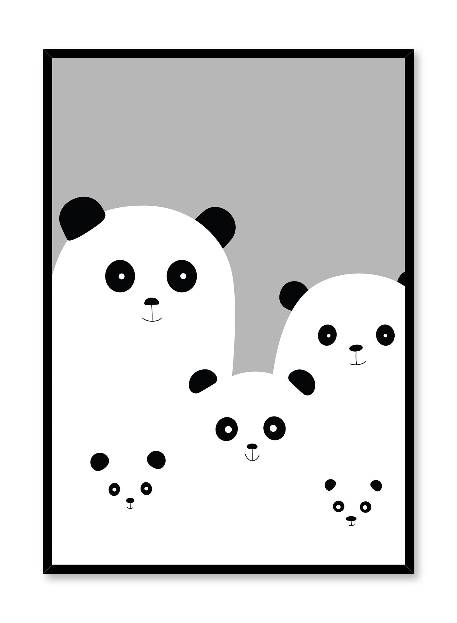 Panda Family in Black Wall Art Poster - Perfect for Home Decor, Nursery, Office & Gifts