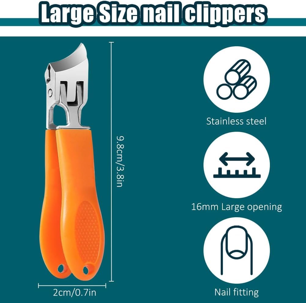 2PCS Wide Jaw Opening Anti-Splash Slanted Nail Clipper - 2025 Upgrade Ultra Sharp Stainless Steel Toenail Clippers with Long Handle & Curved Blade for Thick Nails - Perfect for Elderly, Diabetics & Professional Pedicures