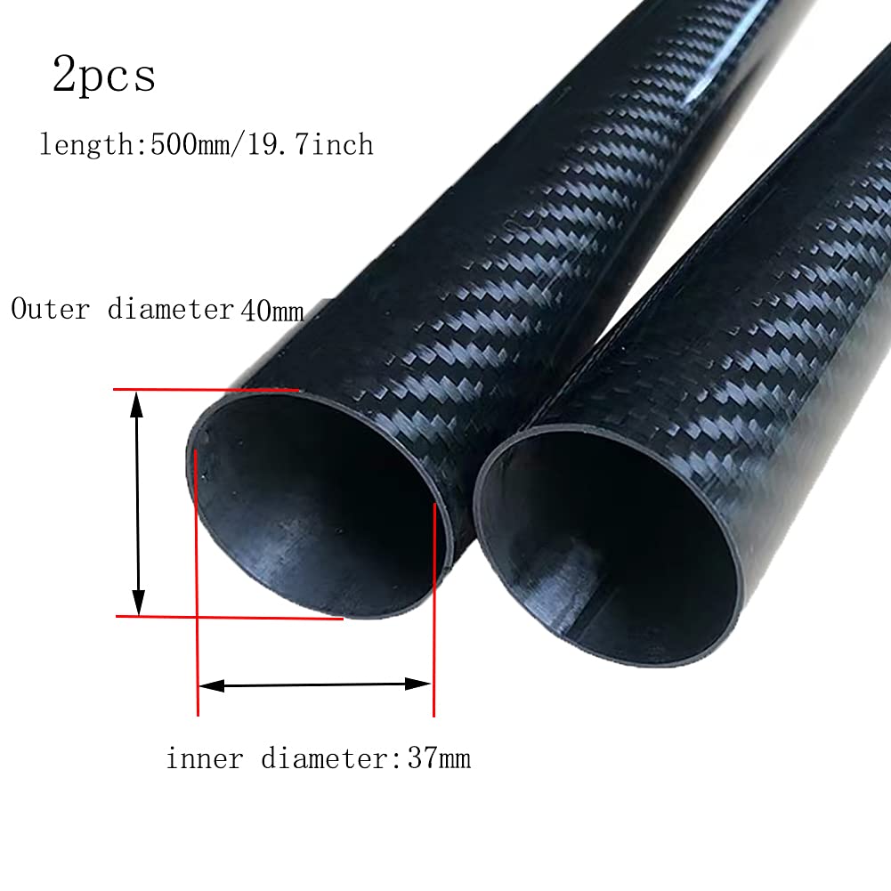 High-Strength 3K Carbon Fiber Tube - 2PCS Hollow Roll Wrapped Twill Glossy Bar (40mm×37mm×500mm) for RC Cars, Drones, and DIY Projects - Lightweight & Durable Aerospace-Grade Material