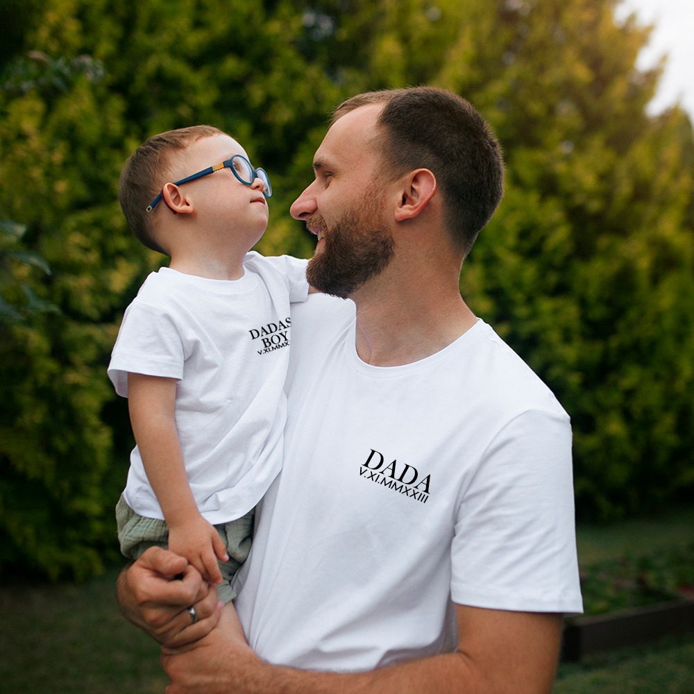 CLR Dada & Dadas Boy Roman Numeral Matching T-Shirts - White | Father & Son Matching Outfits for Family Photos & Special Occasions
