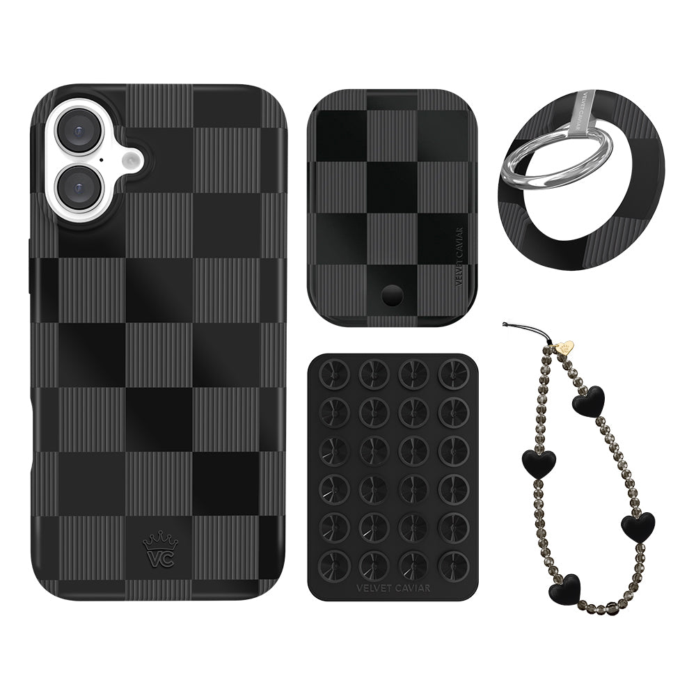 Noir Vibe Checkered iPhone Case with Grip - Stylish Protective Phone Cover for iPhone 13/14/15 Pro Max - Perfect for Everyday Use, Travel & Work