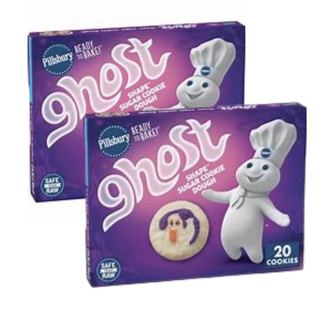 Halloween Pillsbury Ready-to-Bake Ghost Shaped Sugar Cookie Dough – 9.1oz (20 Count) – Spooky Fun Holiday Treats for Parties & Trick-or-Treating (2 Pack)