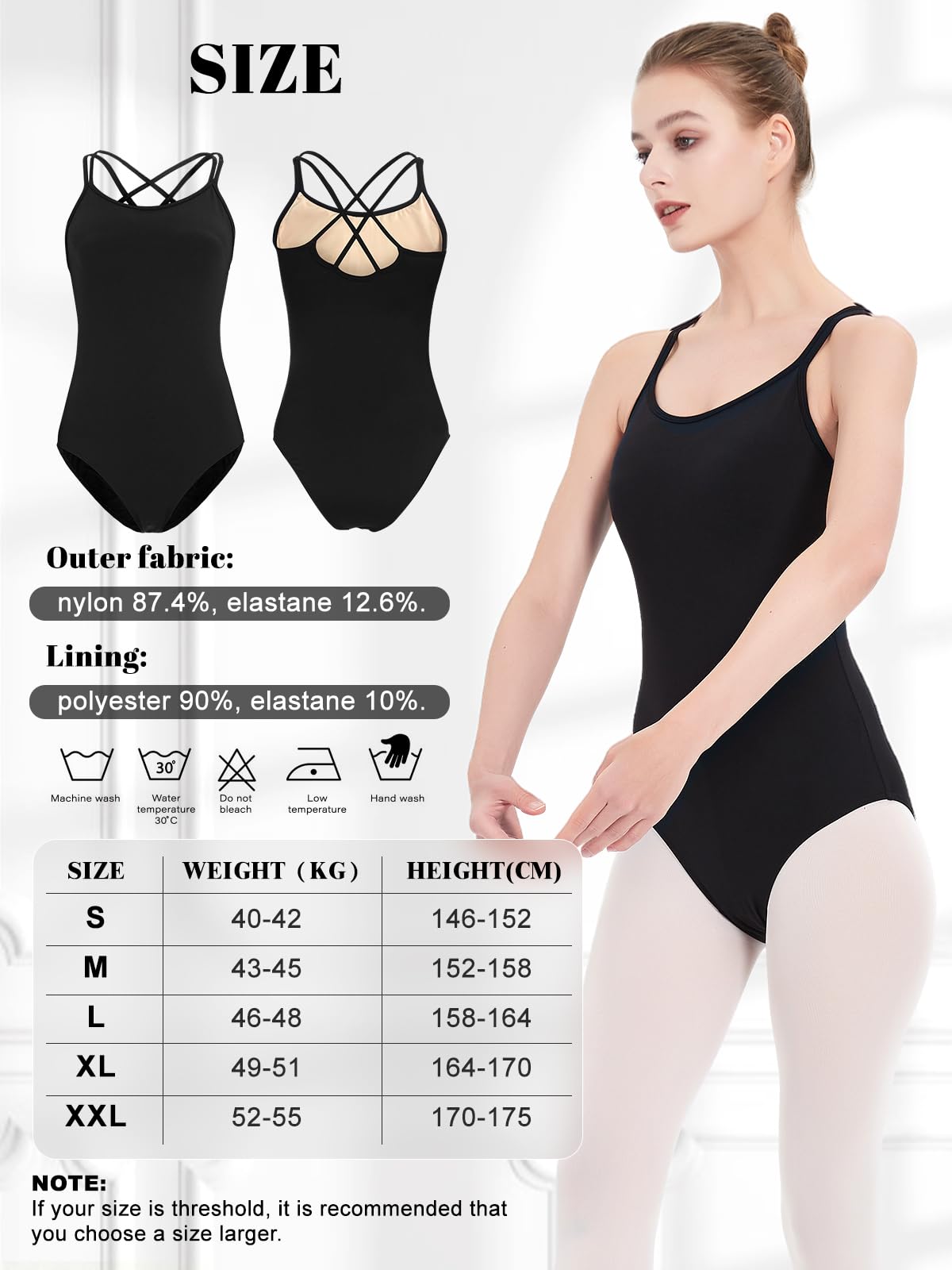Kefiyis Women's Ballet Dance Leotard - High Elasticity Black Camisole for Classic & Artistic Gymnastics - Perfect for Ballet Class, Dance Practice & Performance