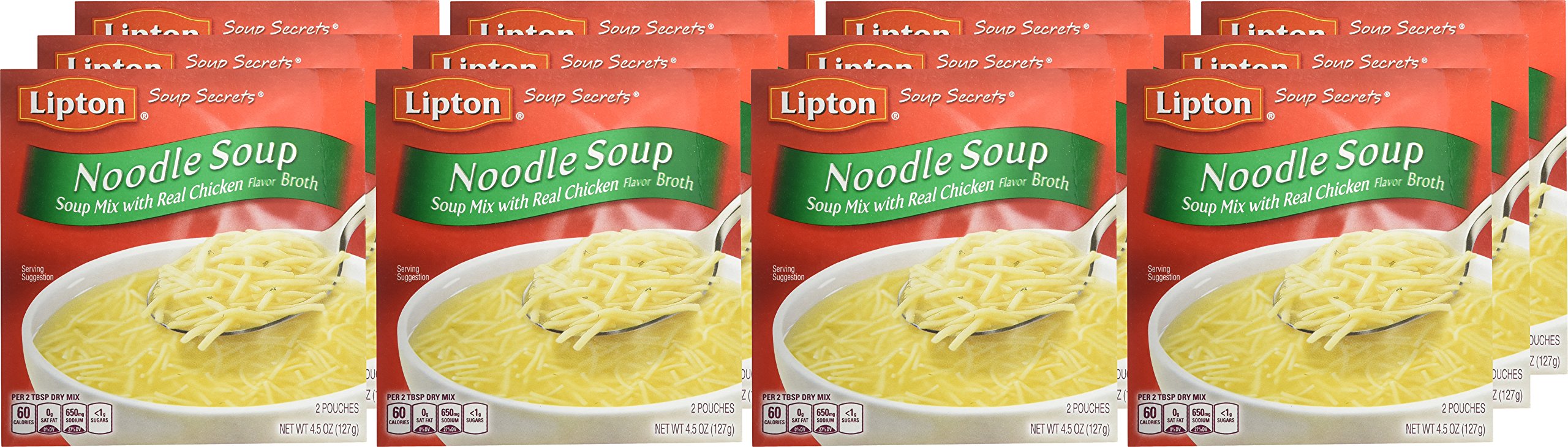 Lipton Instant Soup Mix - Real Chicken Broth Flavor, 4.5 oz (Pack of 12) | Quick & Easy Noodle Soup for Cozy Nights, Office Lunches & Camping Meals