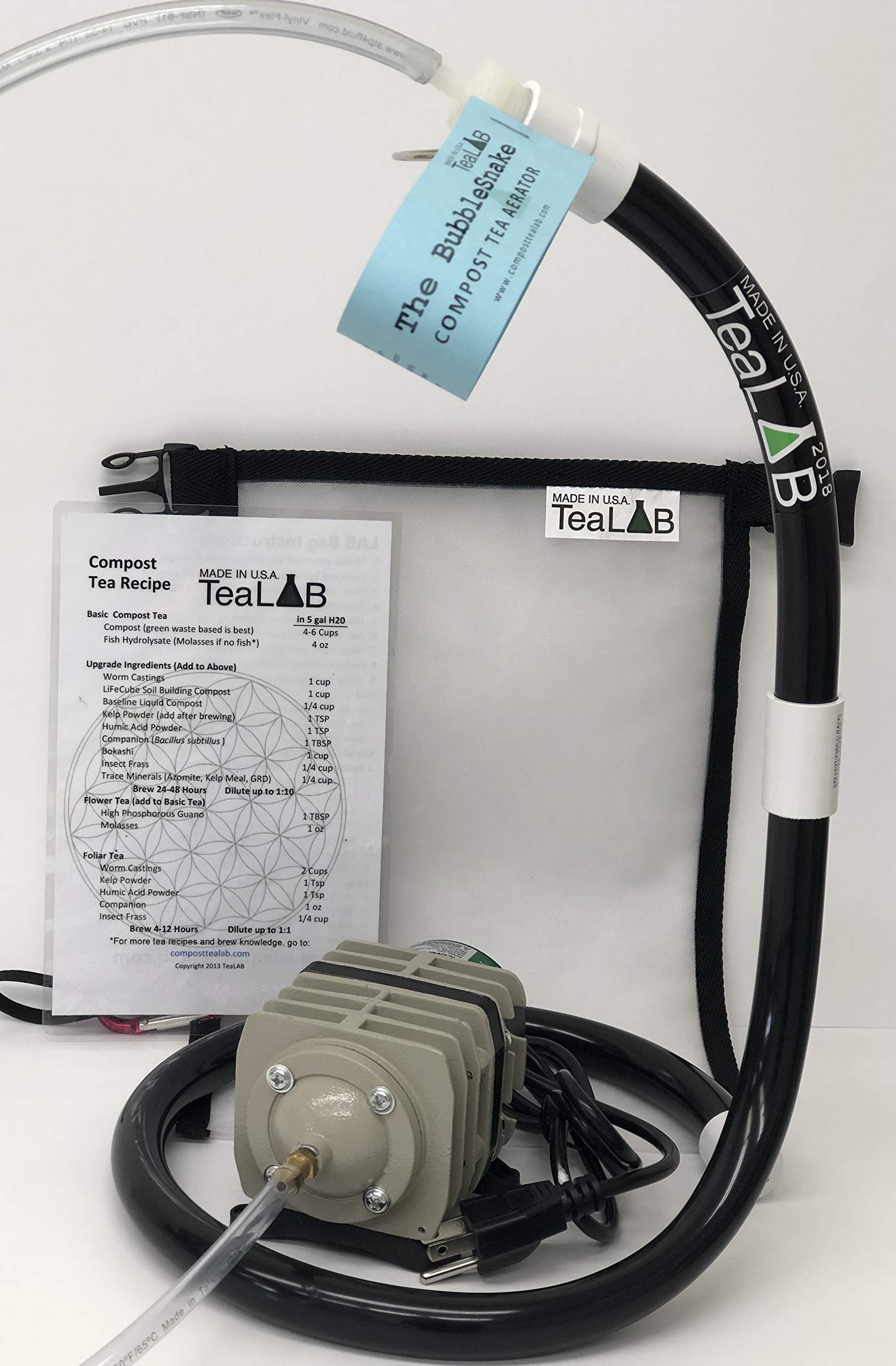 Organic Compost Tea Kit - 5 Gallon Brewing System with BubbleSnake, Mesh Bag, 714GPH Air Pump & Tubing for Healthy Plants | Garden Fertilizer & Soil Conditioner for Vegetables, Flowers & Lawns