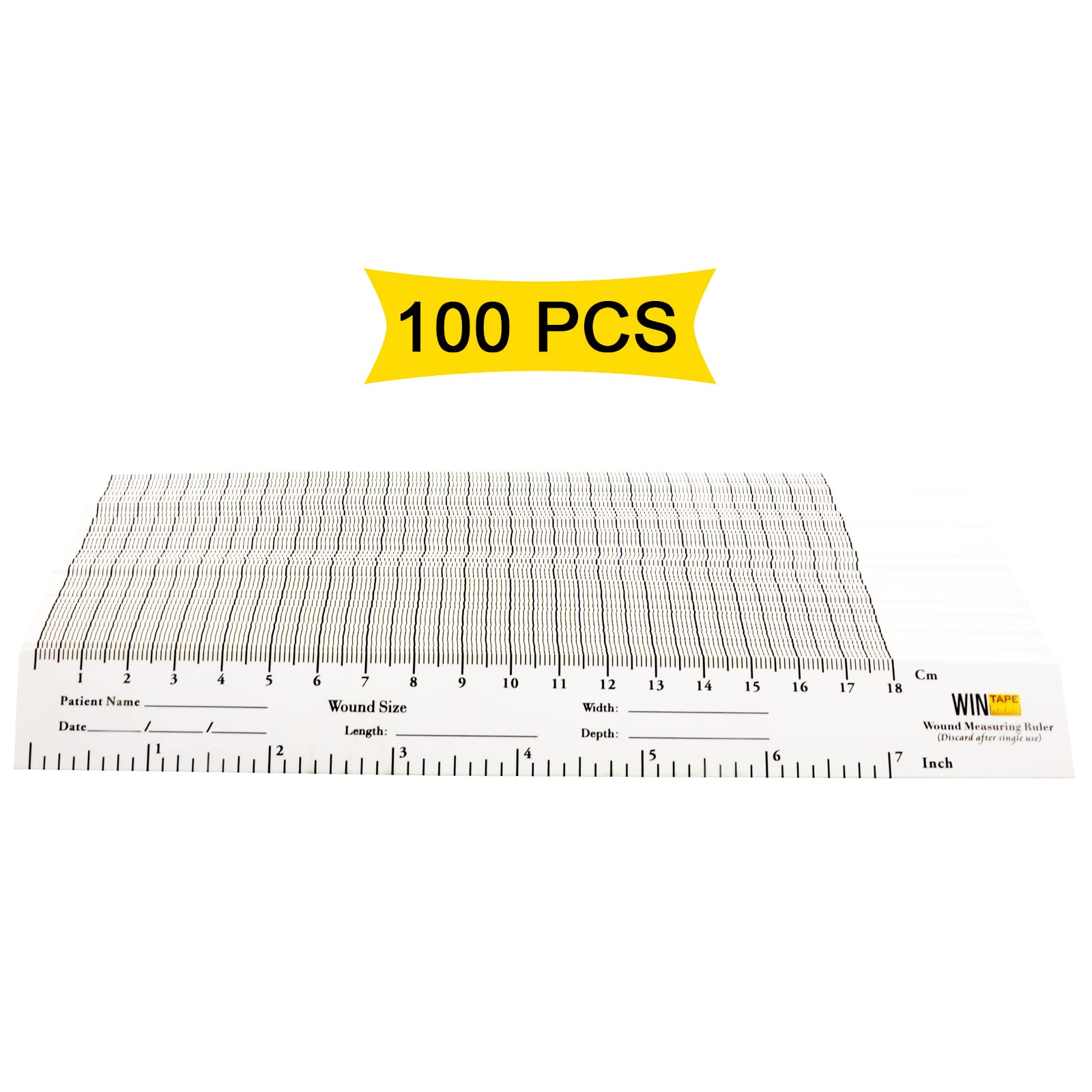 7'' Paper Wound Ruler - Pack of 100 Disposable Medical Measuring Tapes for Accurate Wound Measurement | Ideal for Clinics, Hospitals & First Aid Kits