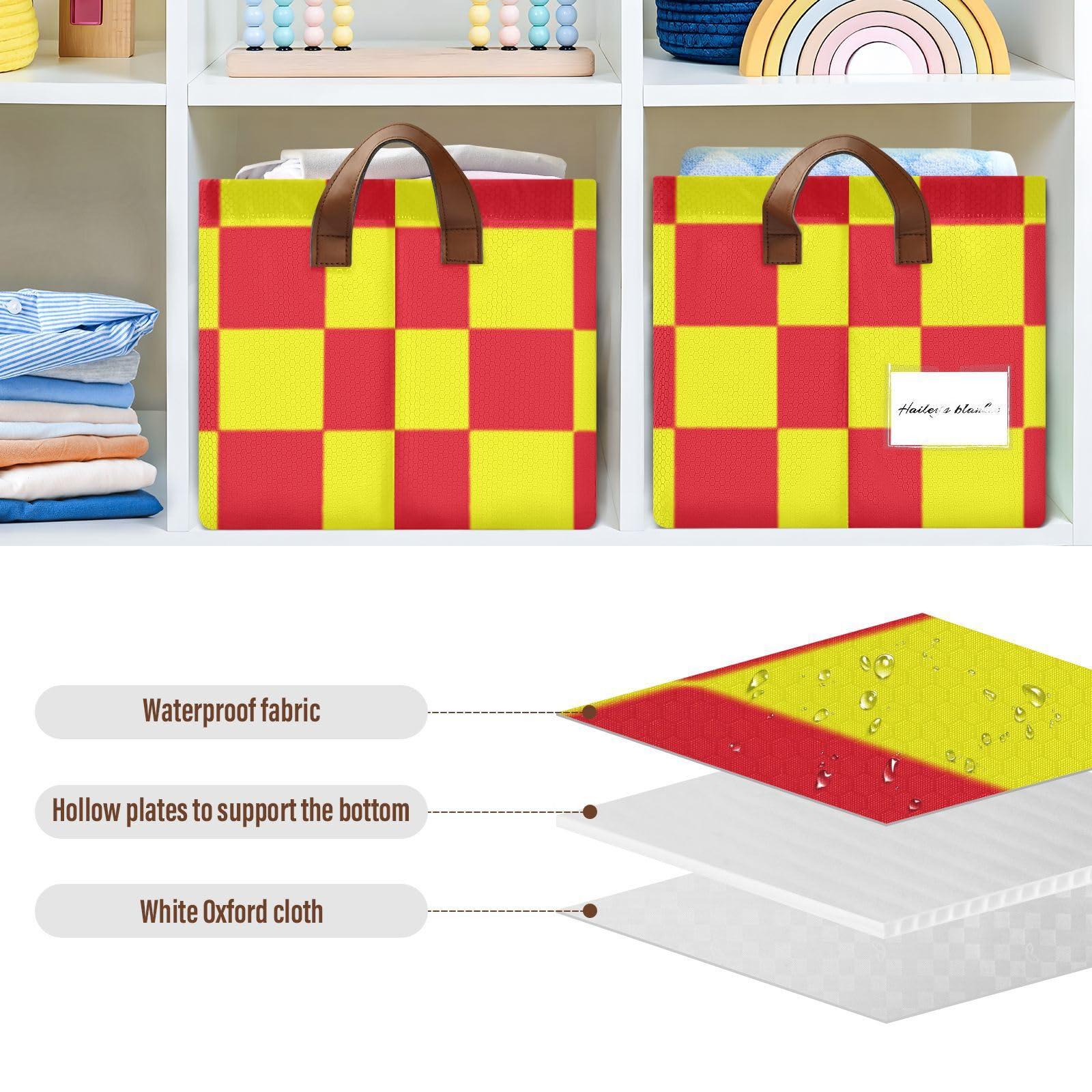 Buffalo Plaid Check Red Yellow Foldable Storage Baskets - 2 Pack Collapsible Fabric Bins with Handles for Clothes, Bedroom, Office & Closet Organization | Perfect for Seasonal Decor & Home Storage Solutions
