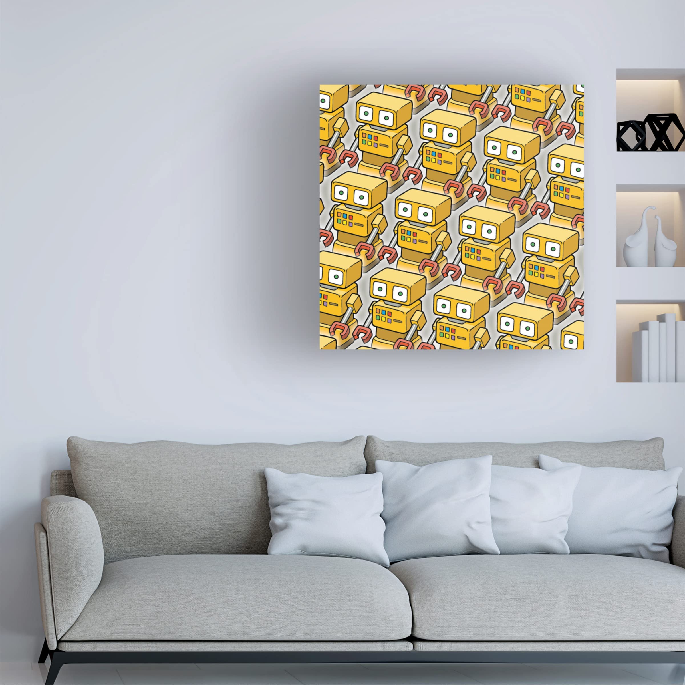 Trademark Fine Art 'Yellow Robo Army' Canvas Wall Art by Duncan Wilson - Modern Robot Painting for Living Room, Bedroom & Office Decor