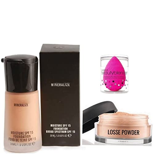Random-MAC Loose Face Powder & Mineralize Moisture Foundation with Sponge - Oil Control & Hydrating Makeup for All-Day Wear | Perfect for Daily Use, Special Occasions & Professional Makeup Artists
