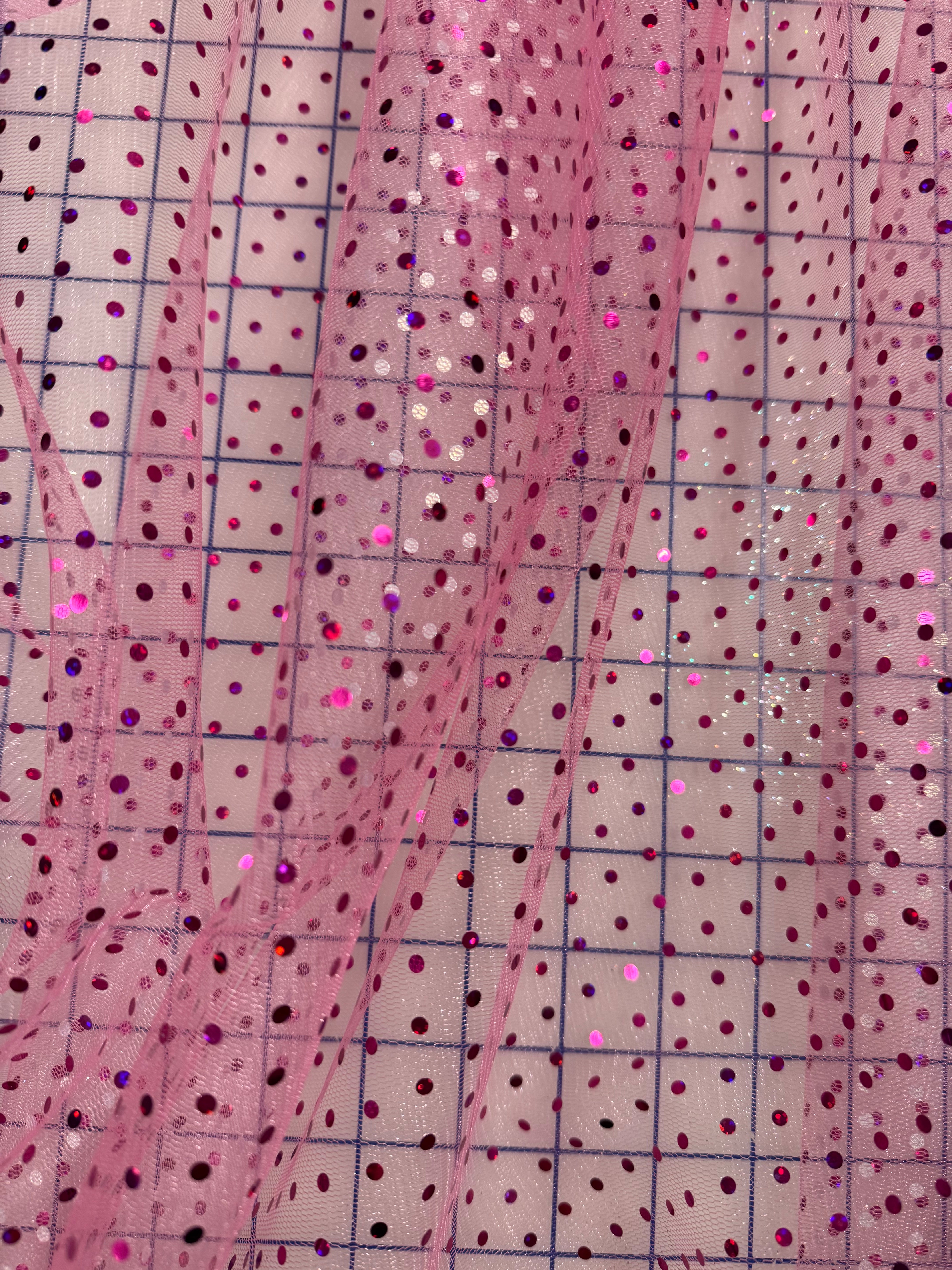 Hologram Dot Tulle Fabric 58 Inches Wide - Candy Pink Shimmery Tulle for Wedding Decor, Party Backdrops & DIY Crafts - Premium Quality New Tulle Material