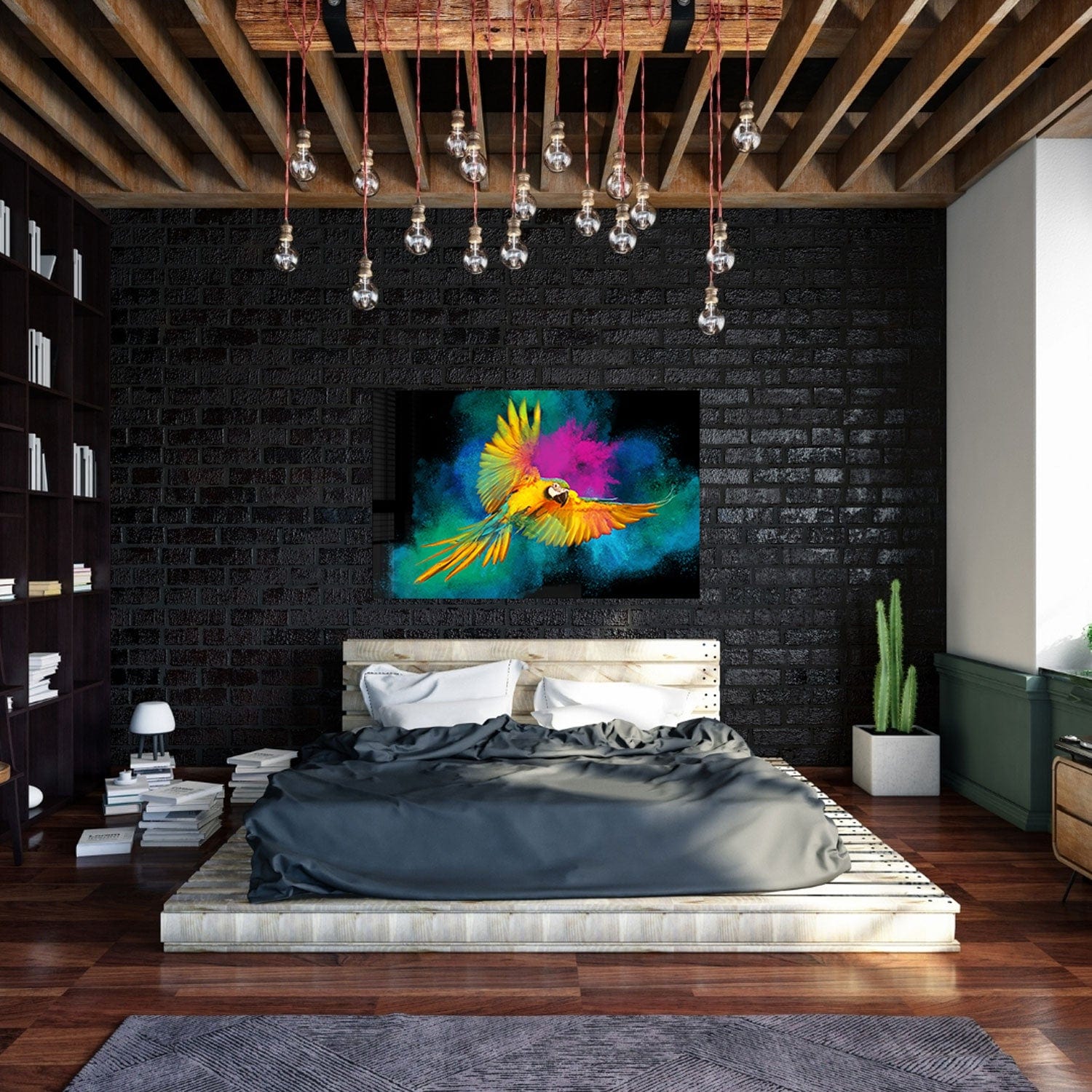 Rainbow Parrot Tempered Glass Wall Art - Vibrant Home Decor for Living Room, Bedroom & Office - Shatterproof Glass Painting for Modern Interior Design