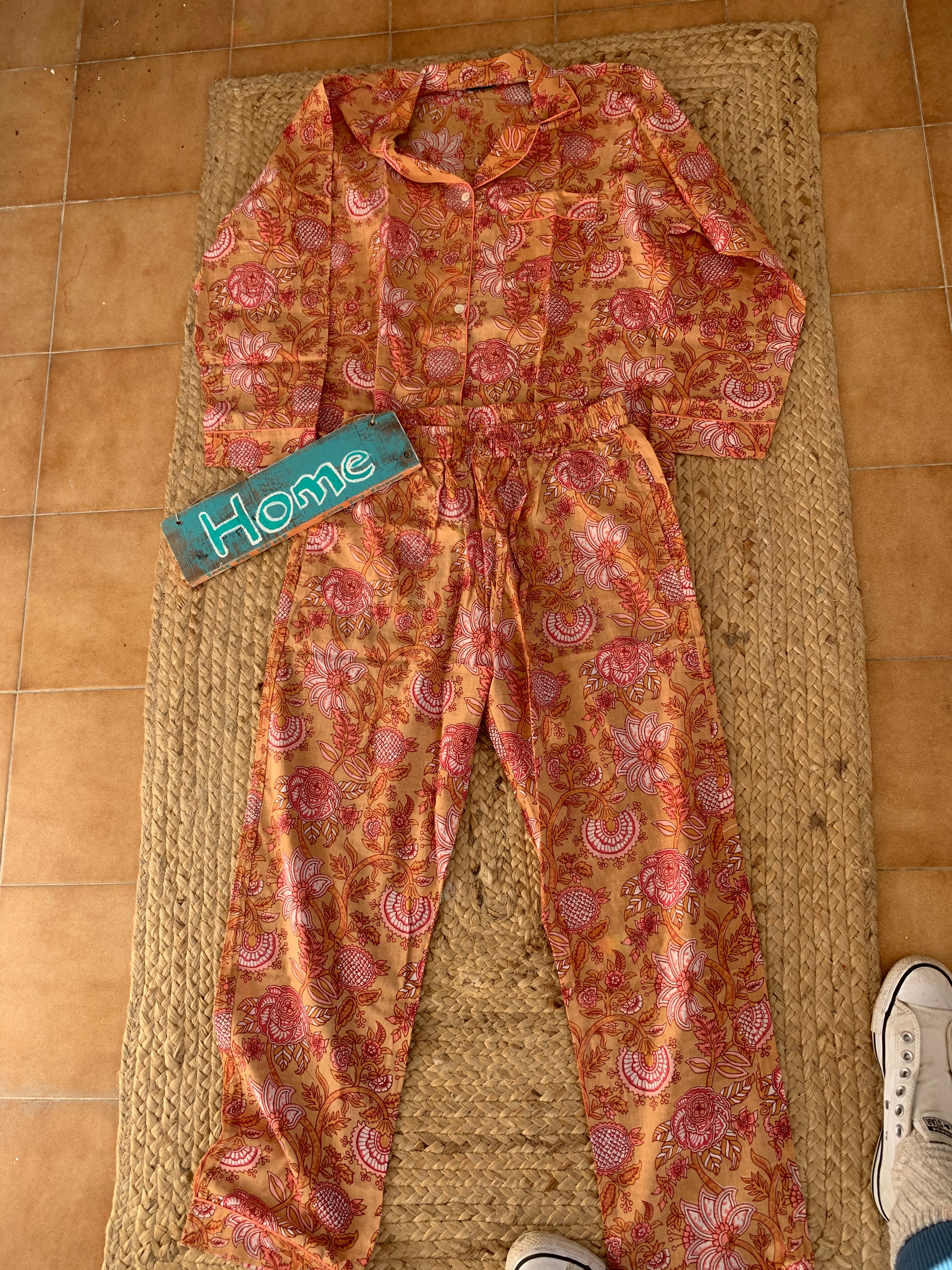 Hand Block Print Cotton Pajama Set - Soft & Cozy Lounge Wear for Women - Perfect for Sleepwear, Relaxing at Home, and Comfortable Nightwear