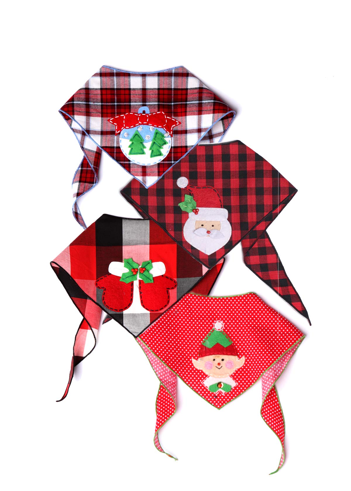 4 Pack Christmas Dog Bandanas for Medium to Large Dogs - 100% Cotton Holiday Pet Bandanas with Festive Appliques | Perfect for Holiday Photos, Gifts & Seasonal Pet Fashion