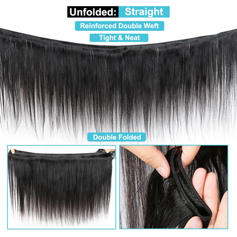 ALLRUN 100% Unprocessed Brazilian Virgin Raw Hair Bundles - 18 20 22 24 Inch Straight Human Hair Extensions (4 Bundles) Natural Black Color for Styling, Weaving & Volume Boost - Perfect for Daily Wear, Parties & Special Occasions