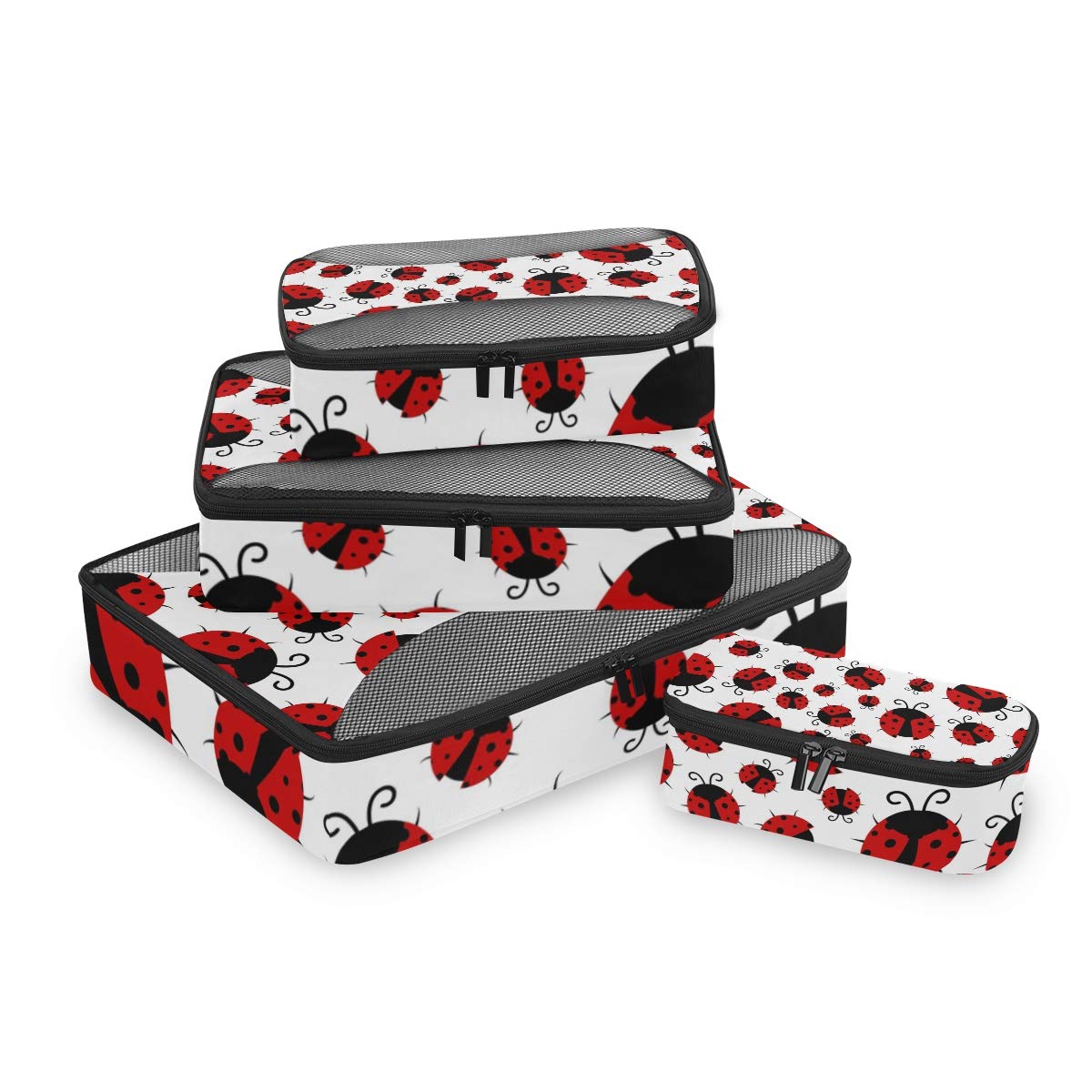 4-Piece Ladybugs Print Packing Cubes Set - Travel Luggage Organizers with Mesh Storage Bags for Suitcases | Perfect for Vacation, Business Trips & Weekend Getaways