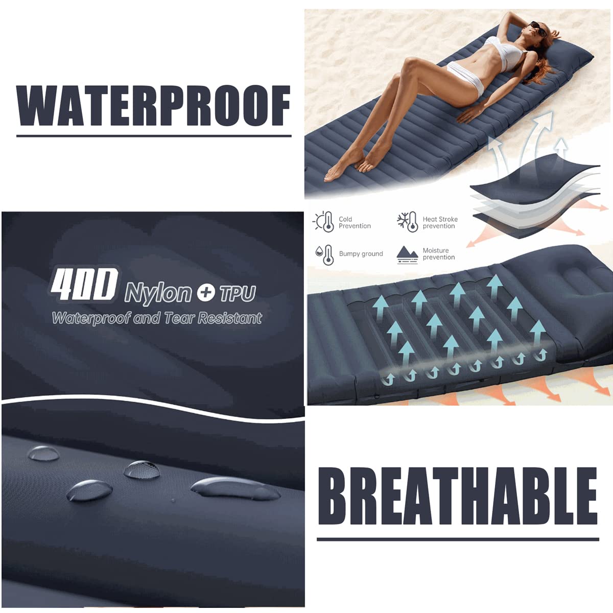 Ultralight Inflatable Camping Sleeping Pad with Built-in Pump - Portable Hiking Air Mattress for Adults, Waterproof Backpacking Bed with Pillow - Perfect for Outdoor Adventures, Travel & Camping Trips