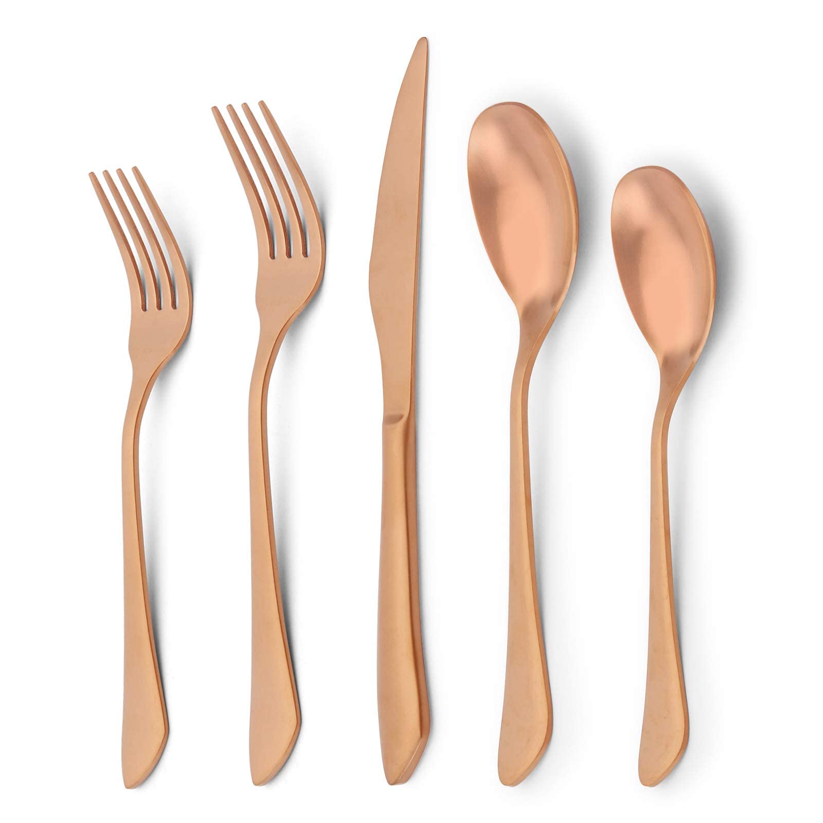 60-Piece Premium Stainless Steel Flatware Set for 12 - Modern Satin Finish Silverware Set with Copper Accents - Dishwasher Safe Cutlery for Everyday Dining, Dinner Parties & Restaurant Use