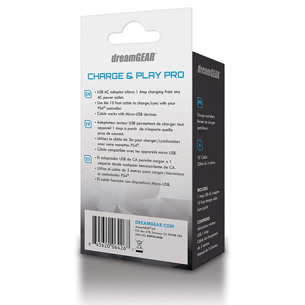 dreamGEAR 10ft Micro-USB Charging Cable for PS4 Controllers, Digital Cameras & MP3 Players | Fast Charging & Data Sync | Perfect for Gaming, Travel & Home Entertainment