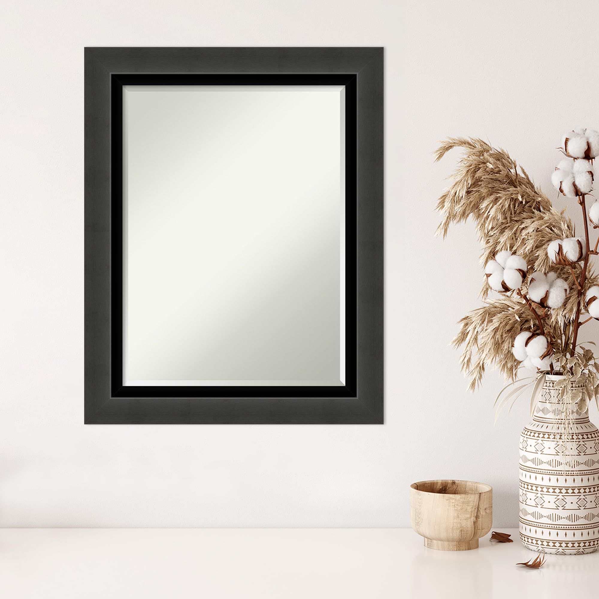 Amanti Art 29x23 Inch Black Rectangle Wall Mirror - Tuxedo Black Frame, Horizontal or Vertical Hanging, Beveled Edge - Perfect for Bathroom Decor, Living Room Wall Art, Bedroom & Entryway - Handcrafted in USA